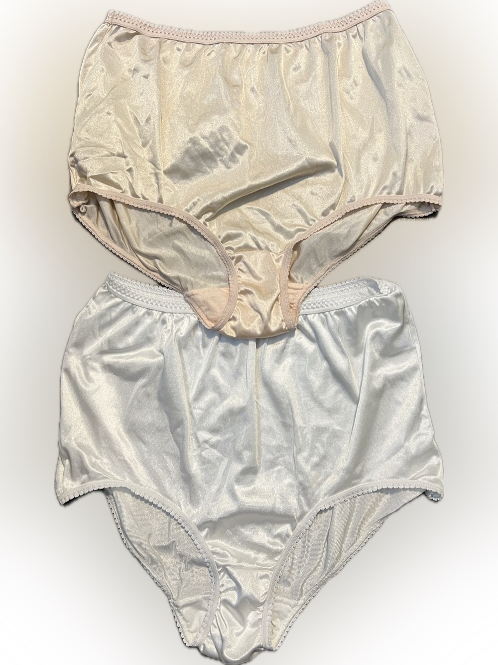 Vintage Two High-Waist Silky Briefs Cream White Full Coverage Size 9